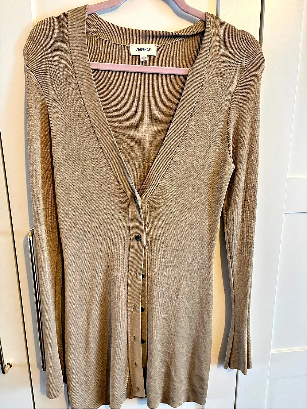 L'AGENCE Melissa Knit Cardigan Ribbed Brown Small